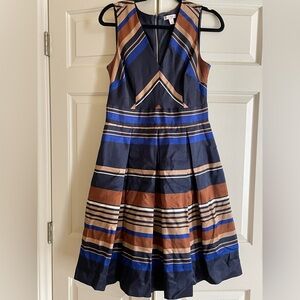 Striped Sleeveless Dress - Navy, Brown, and Blue